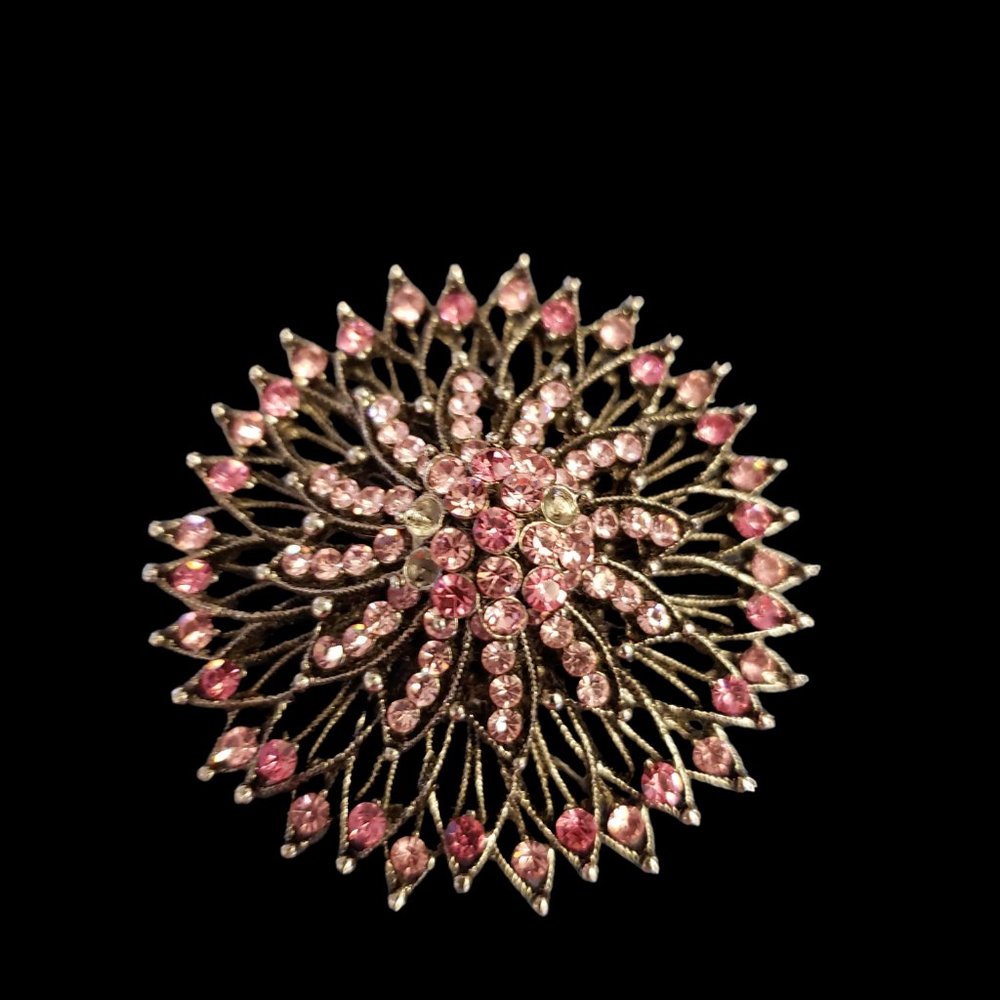 Beautiful Pink Sparkly HUGE Rhinestone Starburst Pin Brooch Pendant 6 centimeter